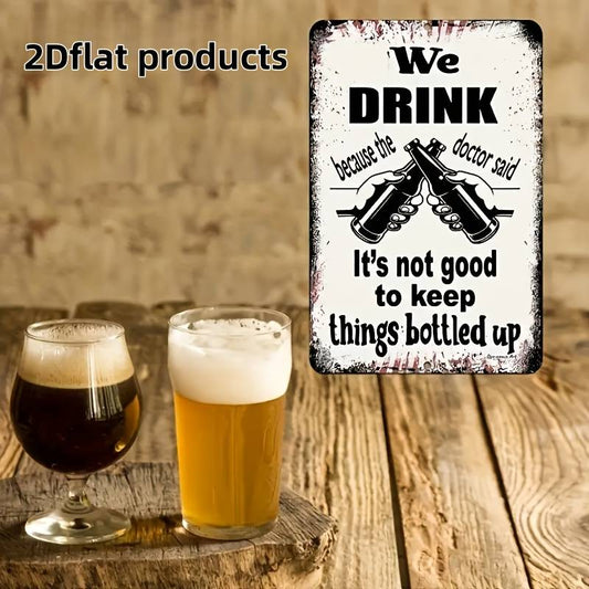 2D Flat Vintage Wooden Plaque “We Drink Because the Doctor Said” - Humorous Rustic Wall Decor for Home, Room & Coffee Shop - Medical-Themed Illustration, Multi-Purpose Vintage Decoration, No Electricity Needed