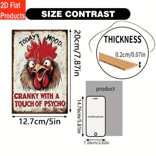 2D Flat-Decorative Plaque & Signs, 1pc Vintage Wooden Plaque, Joke Chicken Quote "Today'S Mood: Bad Temper, with a Little Psychosis", Suitable for Home, Kitchen, Outdoor, Garden, Farm, Bar, Shop, Courtyard, Porch, Restaurant Decoration
