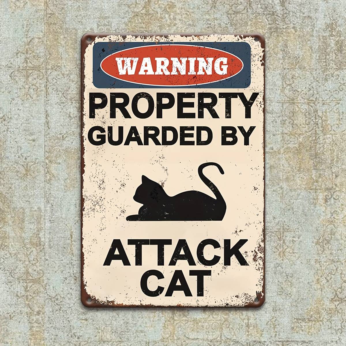 [2D Flat] Attack Cat Warning Sign Wooden Classic Garden Sign for Outdoor Wall Decoration Multi-purpose Wall-Hanging Wooden Plaque