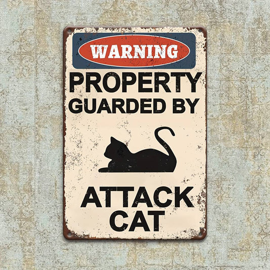 [2D Flat] Attack Cat Warning Sign Wooden Classic Garden Sign for Outdoor Wall Decoration Multi-purpose Wall-Hanging Wooden Plaque
