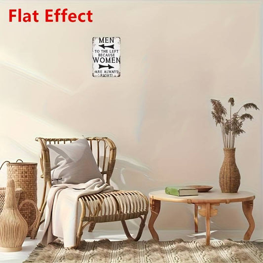 2D Flat “Men Go Left Because Women Are Always Right” Vintage Metal Sign, 15x20cm Humorous Wall Decor for Home, Office, Bar, Cafe, Garden, Door & Club Room Decoration