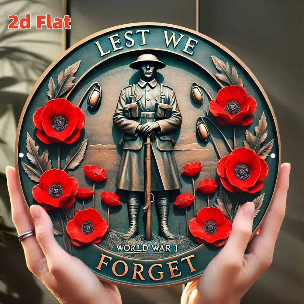 2D Flat, Circular Commemoration And Peace Art - Tribute to Unknown Heroes, Warriors, And Poppy Remembrance - Dustproof Indoor/Outdoor Memorial Plaque - Durable Hanging Sign for Office Or 2D Flat