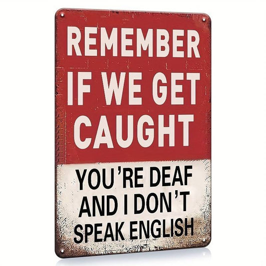 2D Flat, 1pc Humorous Retro Wooden Sign "Remember If We Get Caught" - 14.86x19.81 cm Artificial Faux Wall Decor with Distressed Red & White Design, Funny Home Office Room Décor Idea, Unique Gift for Him or Her | Bold Lettering, 2D Flat, Christmas