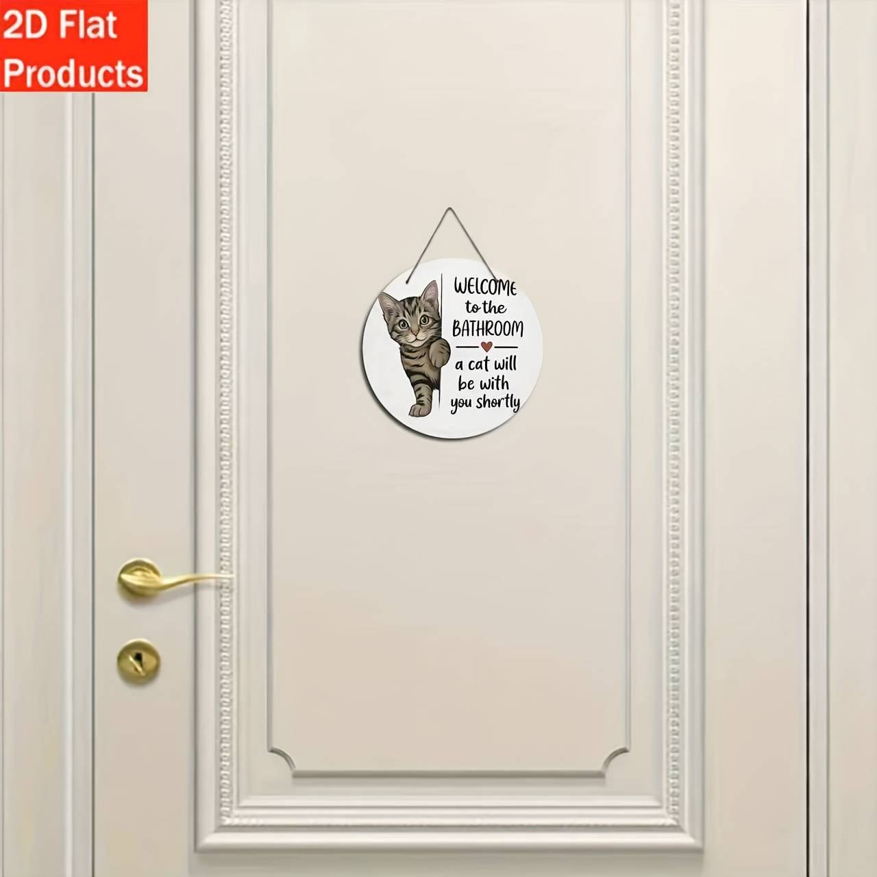 2D Flat, 2D Flat 2D Flat 2D Flat - Decorative Plaque and Ornament - 1pc Wooden Cat Bathroom Sign "Welcome to the Bathroom, the Cat Will Be with You Soon" Wall Decor, Suitable for Home, Office, Cafe, Holiday Gift for Cat Lovers, Perfect Room Decor
