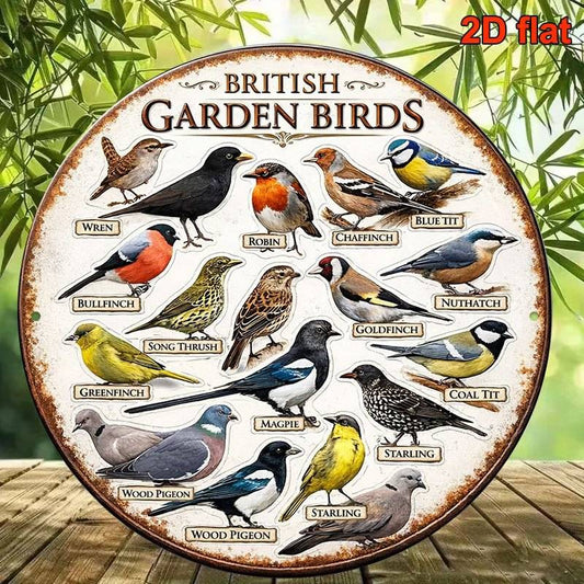 2D Flat, 2D Flat Wooden Printed, 1pc British Garden Birds Wall Decor Plaque — Vintage Bird Identification Guide, Suitable for Living Room, Study, and Café Decoration — Round Sign with Illustrations of British Garden Bird Species
