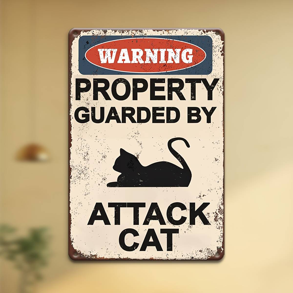 [2D Flat] Attack Cat Warning Sign Wooden Classic Garden Sign for Outdoor Wall Decoration Multi-purpose Wall-Hanging Wooden Plaque