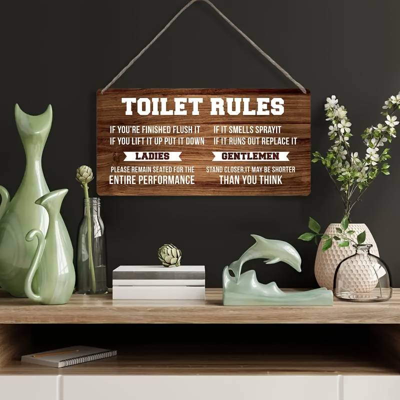 Rustic Bathroom Decor - Wooden Toilet Rules Sign, Funny Country Style Wall Plaque, Perfect Home Bathroom Gift