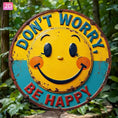 Load image into Gallery viewer, 2D Flat “Don’t Worry, Be Happy!” Wooden Wall Sign with Yellow Happy Face & Blue Letters – Inspirational Indoor/Outdoor Decor for Office, Gym, School & Mental Health Spaces
