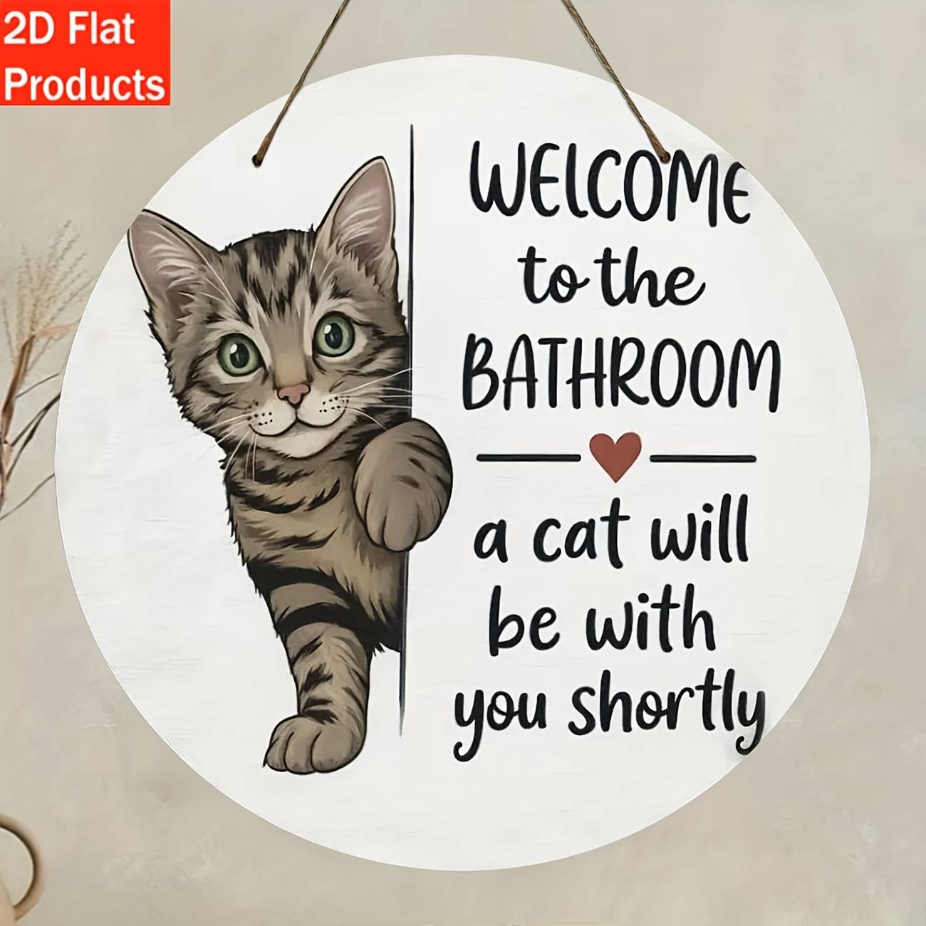 2D Flat, 2D Flat 2D Flat 2D Flat - Decorative Plaque and Ornament - 1pc Wooden Cat Bathroom Sign "Welcome to the Bathroom, the Cat Will Be with You Soon" Wall Decor, Suitable for Home, Office, Cafe, Holiday Gift for Cat Lovers, Perfect Room Decor