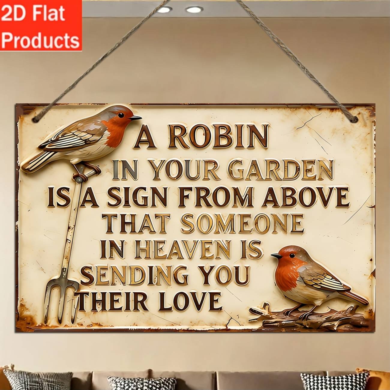 2D Flat - 2D FLAT, 1pc Wooden Decorative Sign And Plaque - Sympathy Garden Plaque with English Robin Quote "Remembered for Years to Come", Durable Wall Art Suitable for Cemetery, Or Remembrance Decor
