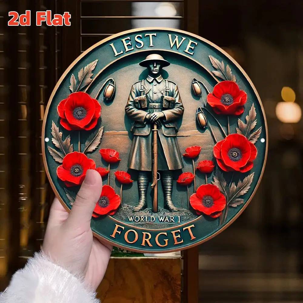 2D Flat, Circular Commemoration And Peace Art - Tribute to Unknown Heroes, Warriors, And Poppy Remembrance - Dustproof Indoor/Outdoor Memorial Plaque - Durable Hanging Sign for Office Or 2D Flat