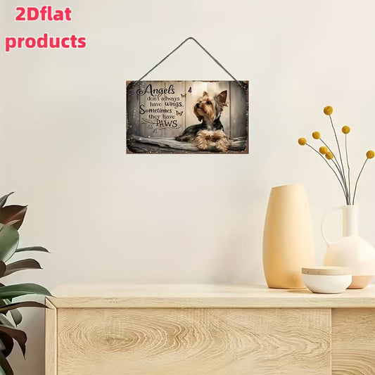 2D Flat, 1pc Vintage Yorkshire Terrier Dog Wall Plaque with Inspirational Quote - Wood Wood Sign for home Office Garden Bar Decor, Yorkie Lover Gift,, 2D Flat