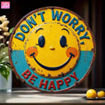 Load image into Gallery viewer, 2D Flat “Don’t Worry, Be Happy!” Wooden Wall Sign with Yellow Happy Face & Blue Letters – Inspirational Indoor/Outdoor Decor for Office, Gym, School & Mental Health Spaces
