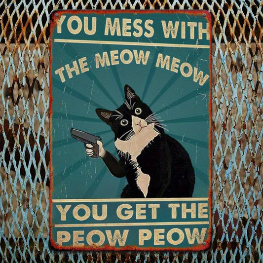 A Humorous Vintage Wooden Cat Sign with the Poster "Meow with Me and You'll Get Spanked" - Suitable for the Living Room, Workshop, and as a Gift for Cat Lovers