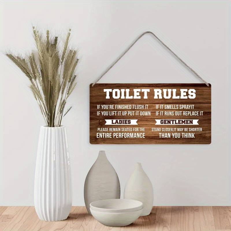 Rustic Bathroom Decor - Wooden Toilet Rules Sign, Funny Country Style Wall Plaque, Perfect Home Bathroom Gift