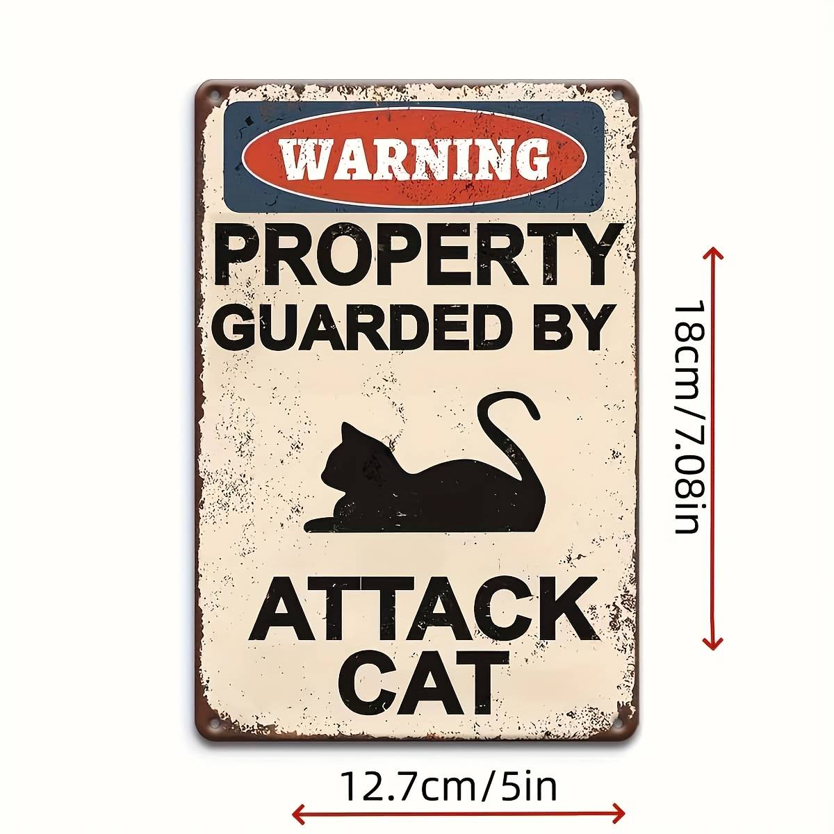 [2D Flat] Attack Cat Warning Sign Wooden Classic Garden Sign for Outdoor Wall Decoration Multi-purpose Wall-Hanging Wooden Plaque