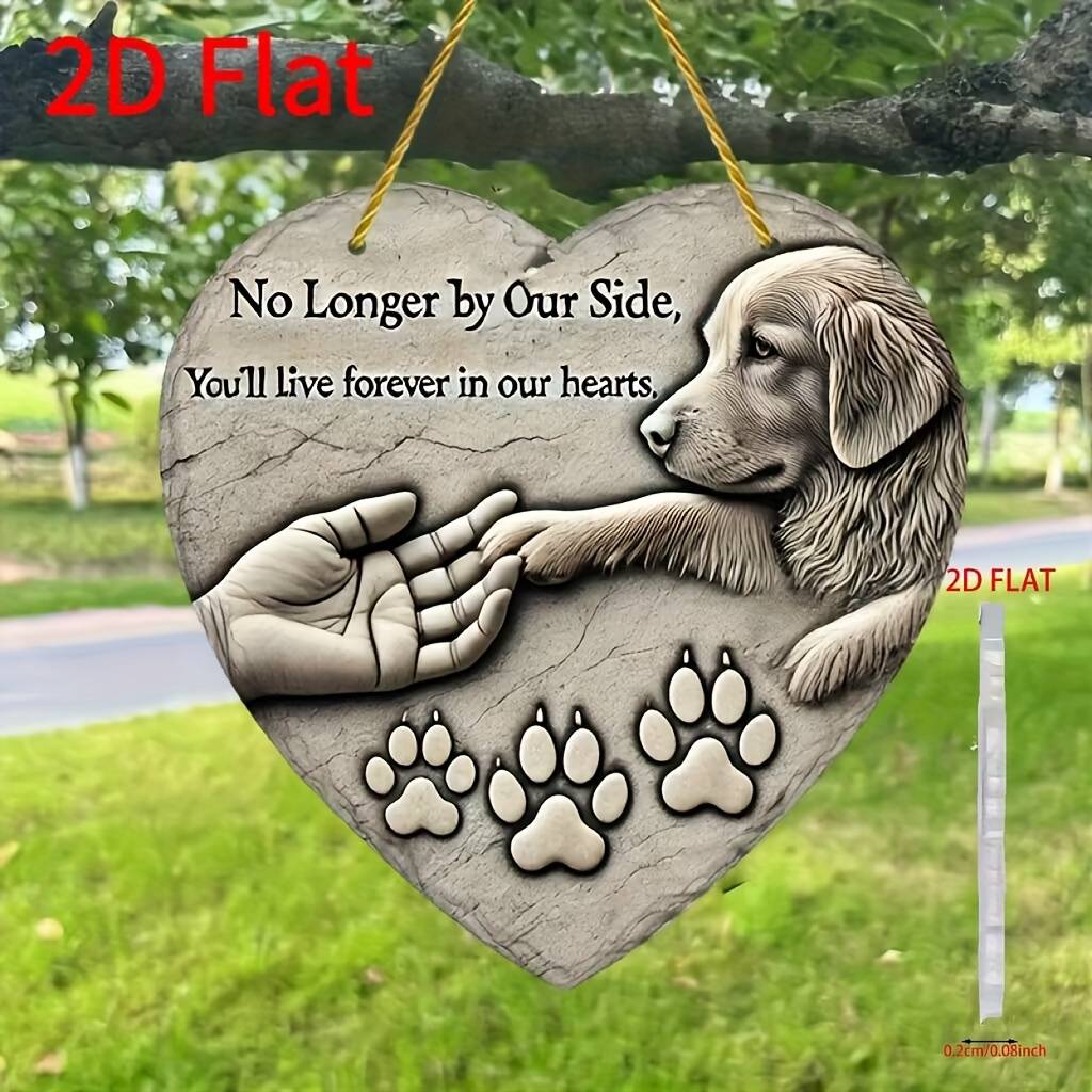 2D Flat, 2D Flat Not 3DA 2D Flat Heart-shaped No Longer by Our Side, You Will Forever Live in Our Hearts - a Condolence Gift for the Loss of a Pet, a Wall Hanging Decoration for the Yard or Lawn, a Remembrance Keepsake., 2D Flat