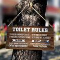 Load image into Gallery viewer, Rustic Bathroom Decor - Wooden Toilet Rules Sign, Funny Country Style Wall Plaque, Perfect Home Bathroom Gift
