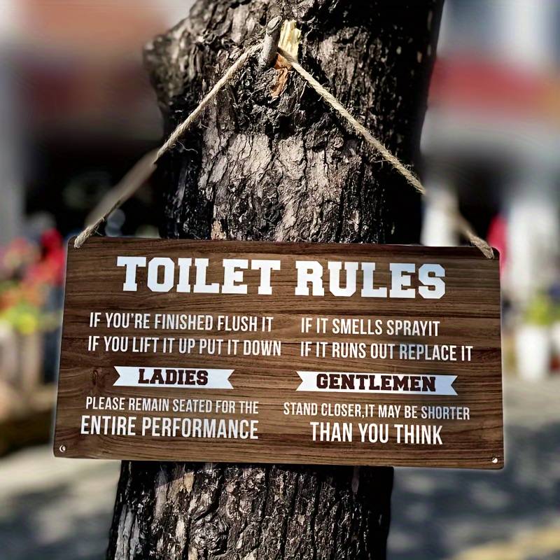Rustic Bathroom Decor - Wooden Toilet Rules Sign, Funny Country Style Wall Plaque, Perfect Home Bathroom Gift