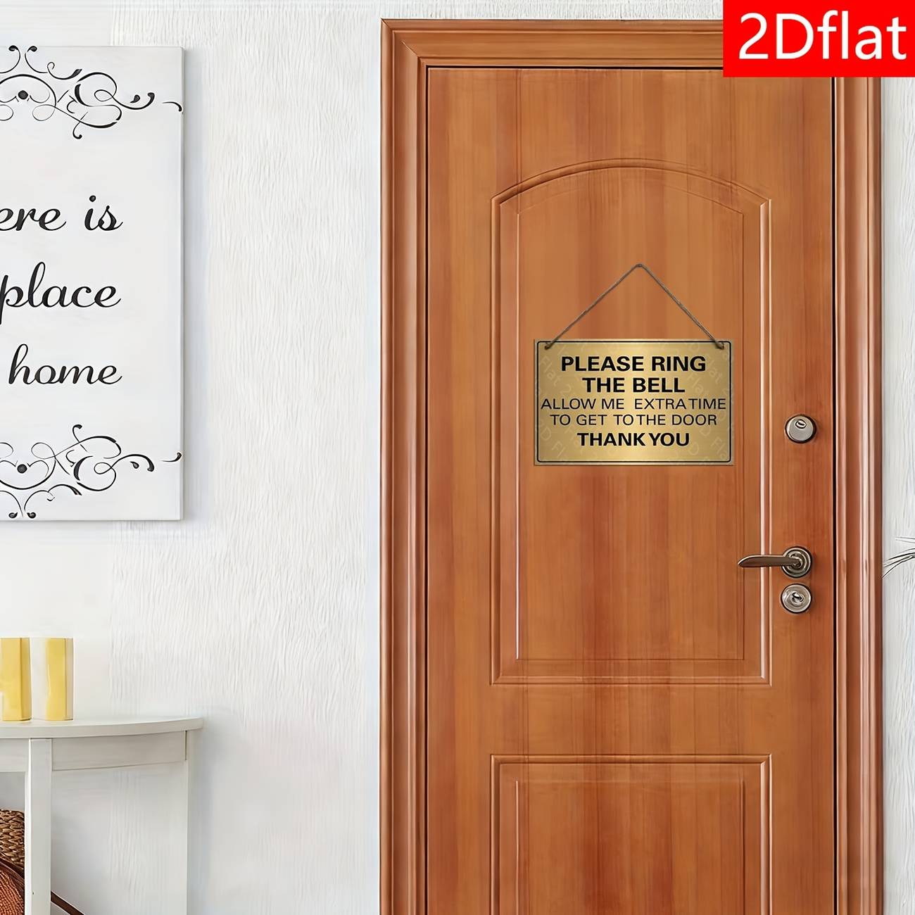 2D Flat, 2D Flat 1pc Decorative Sign and Plaque - Golden Wooden Doorbell Sign "Please Ring the Bell" Wall Hanging, Suitable for Bedroom, Entryway, or Office Decoration, 2D Flat