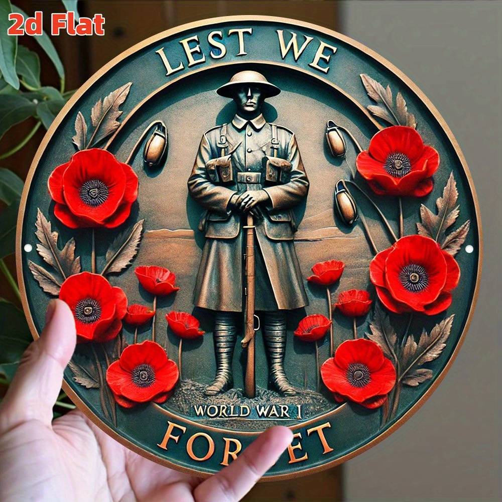 2D Flat, Circular Commemoration And Peace Art - Tribute to Unknown Heroes, Warriors, And Poppy Remembrance - Dustproof Indoor/Outdoor Memorial Plaque - Durable Hanging Sign for Office Or 2D Flat