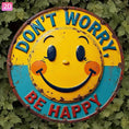 Load image into Gallery viewer, 2D Flat “Don’t Worry, Be Happy!” Wooden Wall Sign with Yellow Happy Face & Blue Letters – Inspirational Indoor/Outdoor Decor for Office, Gym, School & Mental Health Spaces
