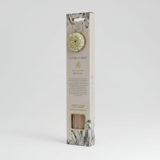 Clear Quartz Scented Incense with Holder. Each pack contains 40 sticks.