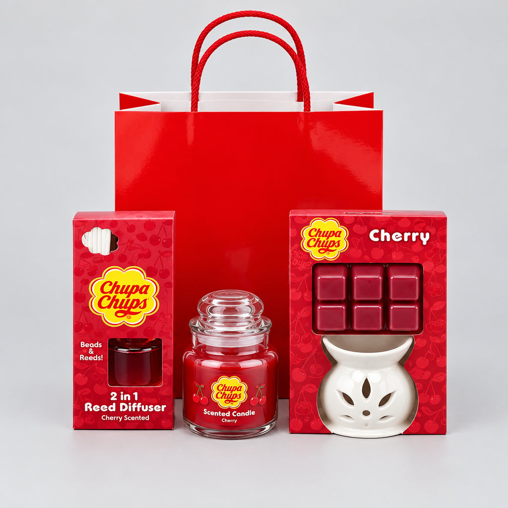 Chupa Chups Gift Bag with Wax Melt and Burner, Candle and Reed Diffuser-Cherry
