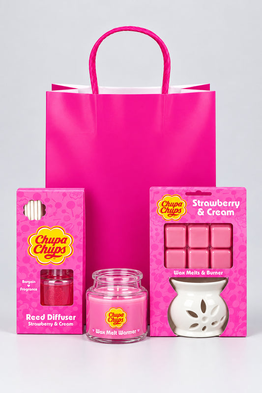 Chupa Chups Gift Bag with Wax Melt and Burner, Candle  and Reed Diffuser-Strawberry & Cream