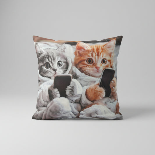 Pair of kittens on mobile phones Cushion Cover 45x45cm