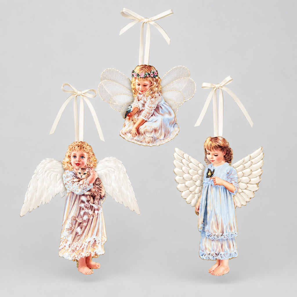 The Bradford Editions Heavens Little Angels Ornaments Set of 3 Angels 9th Set