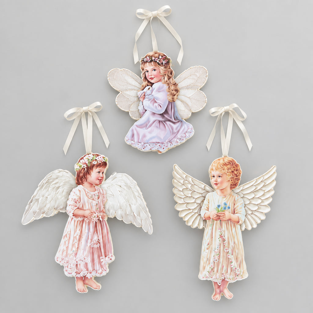 The Bradford Editions Heavens Little Angels Ornaments Set of 3 Angels 7th Set