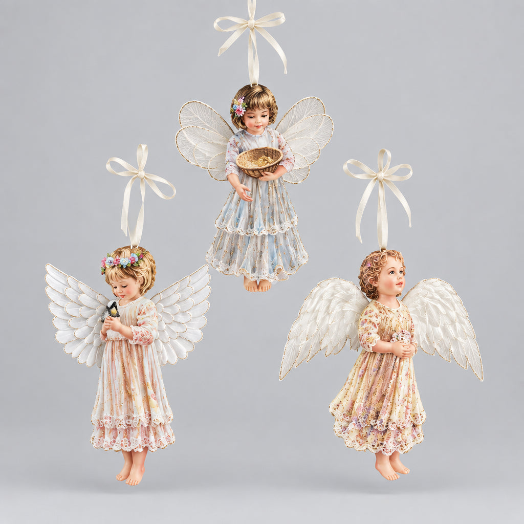 The Bradford Editions Heavens Little Angels Ornaments Set of 3 Angels 8th Set