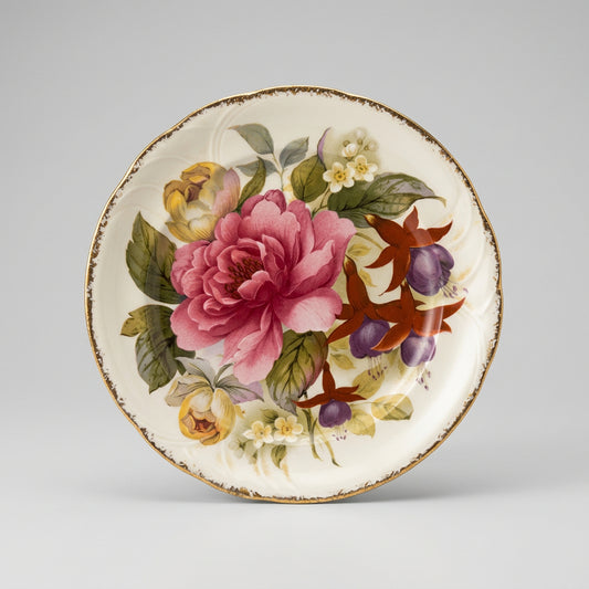 Argyle floral bone china decorative plate with pink and purple flowers