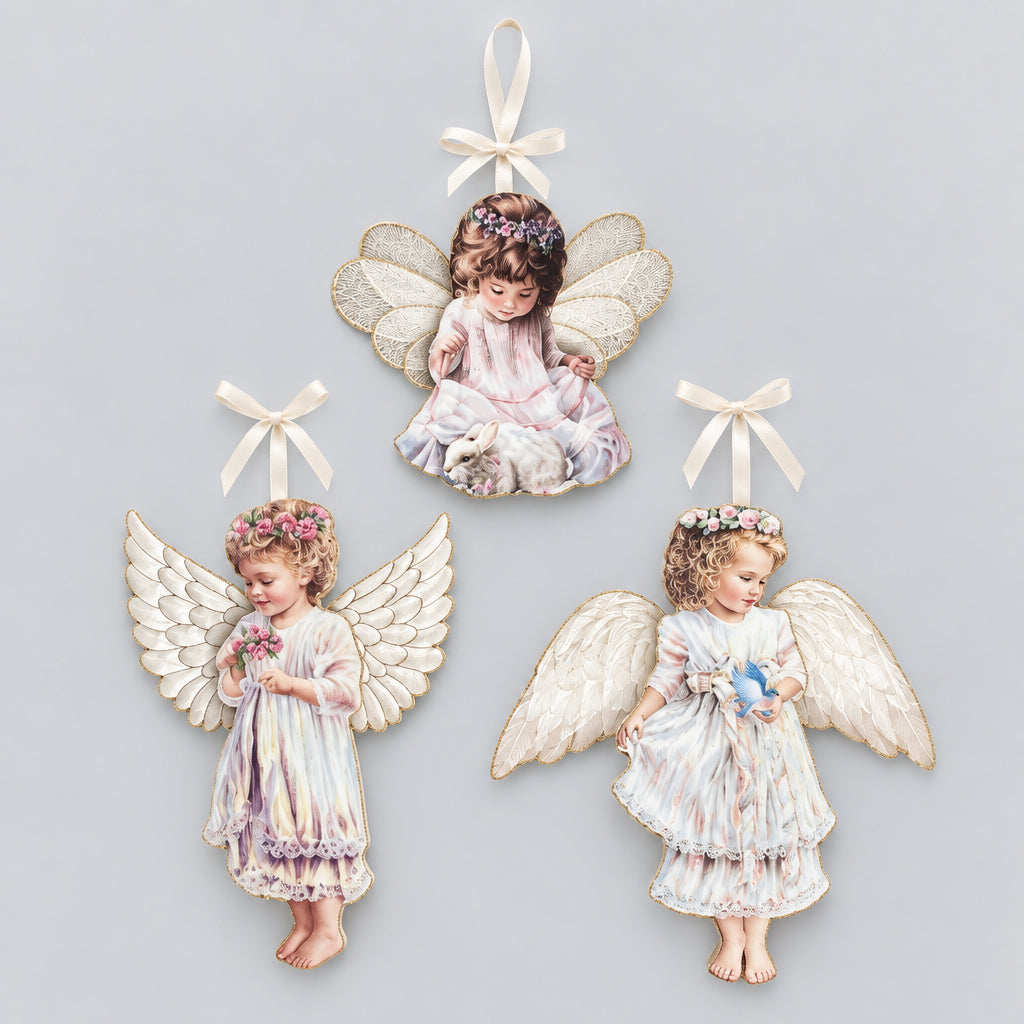 The Bradford Editions Heavens Little Angels Ornaments Set of 3 Angels 1st Set