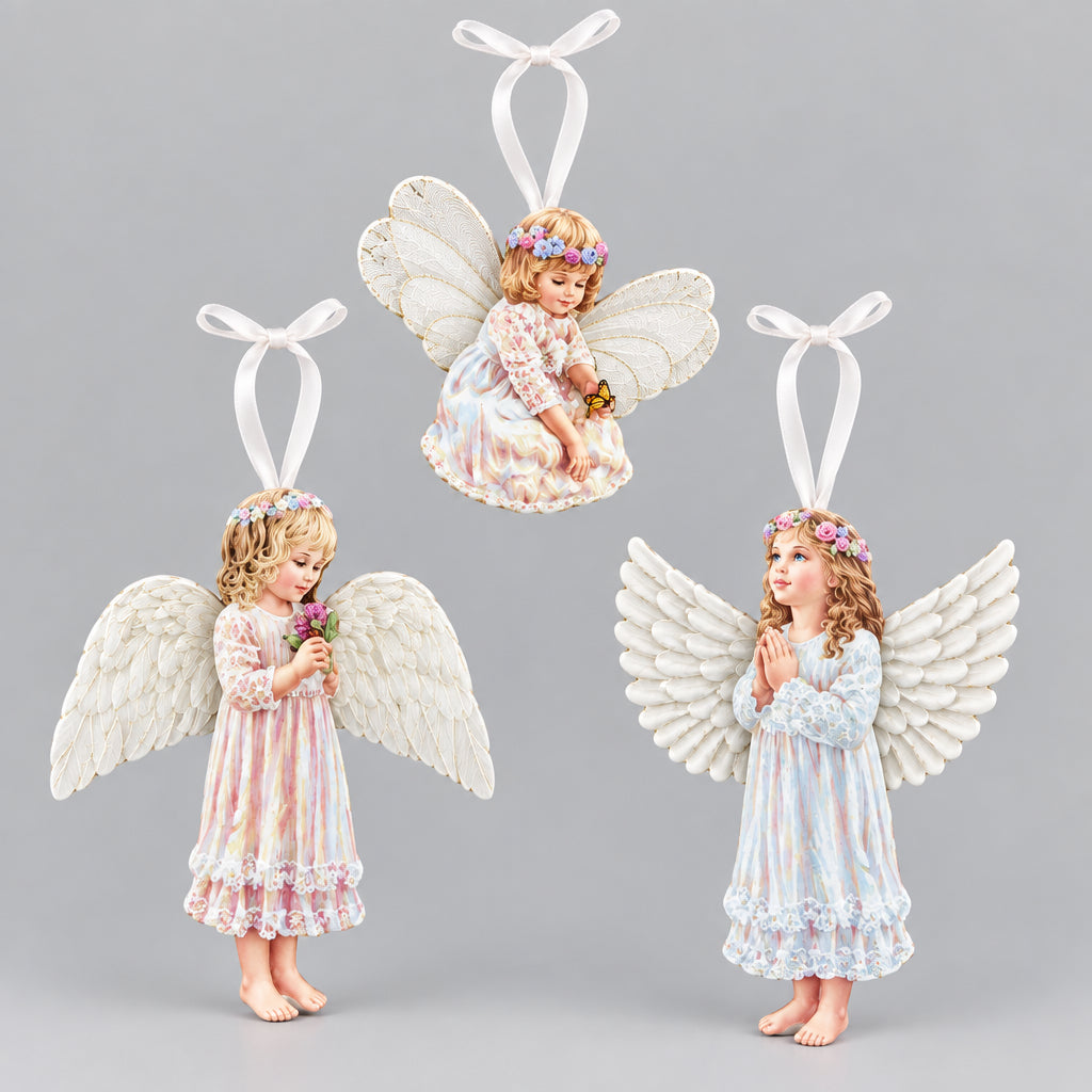 The Bradford Editions Heaven's Little Angels Ornaments Set of 3 Angels 12th Set