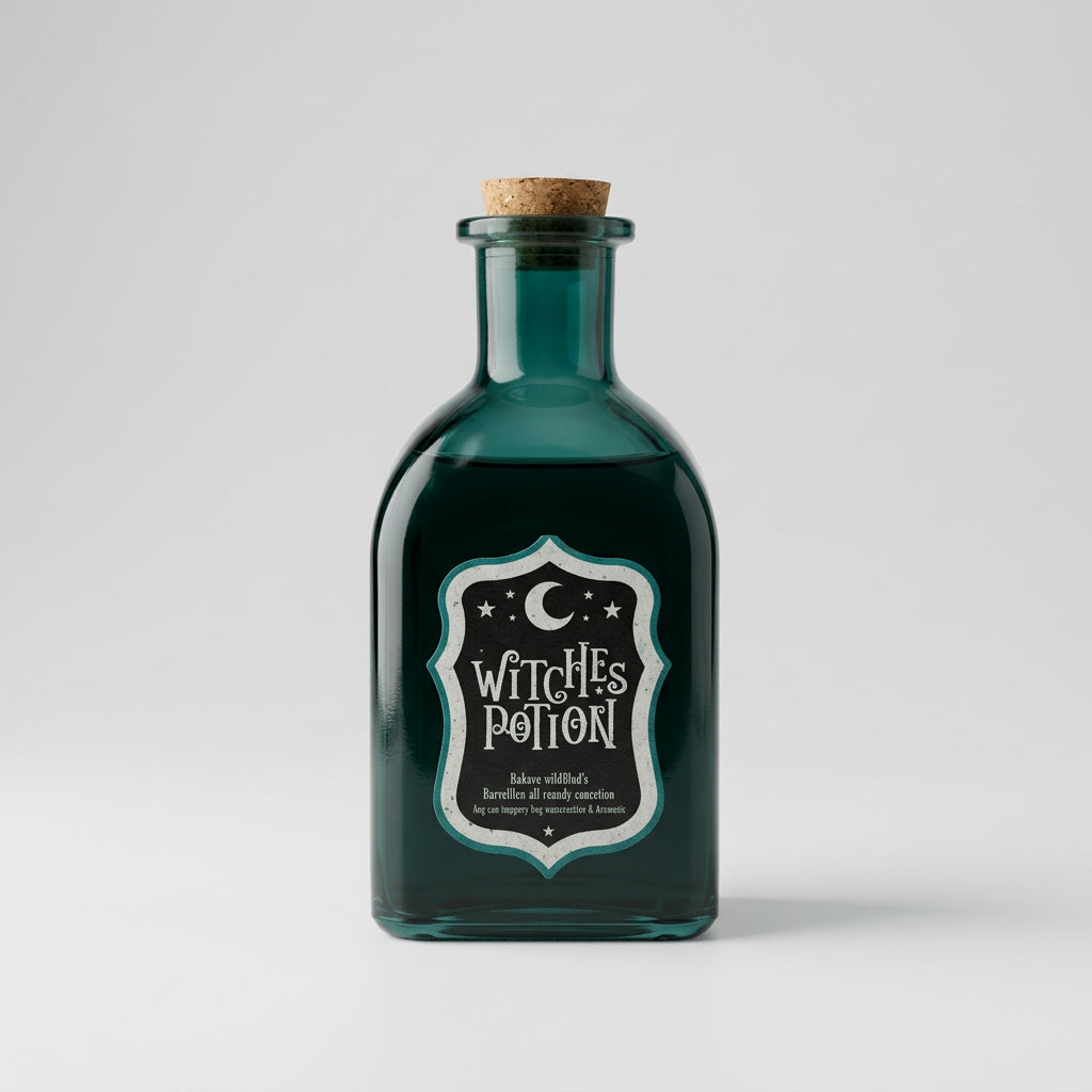 Witches Potion decorative green glass bottle with cork stopper for Halloween