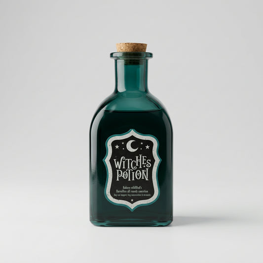 Witches Potion decorative green glass bottle with cork stopper for Halloween