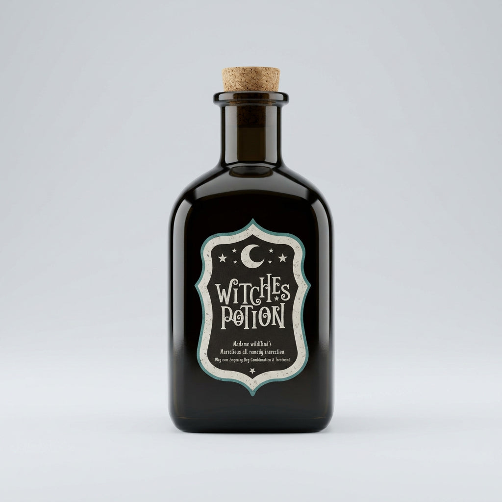 Witches Potion decorative green glass bottle with cork stopper for Halloween – image 2