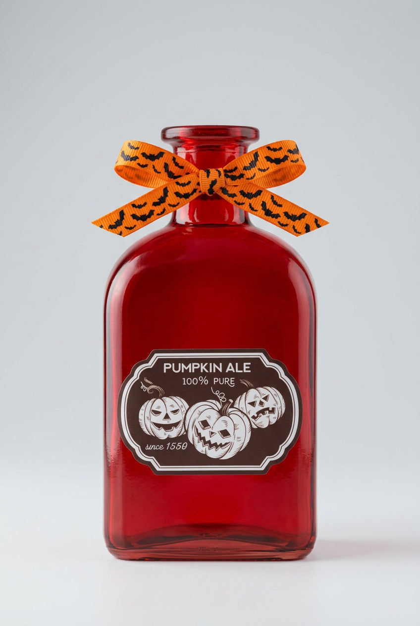 Pumpkin Ale decorative glass bottle with cork stopper for Halloween decor