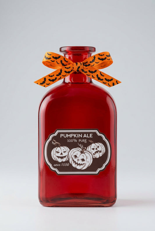 Pumpkin Ale decorative glass bottle with cork stopper for Halloween decor