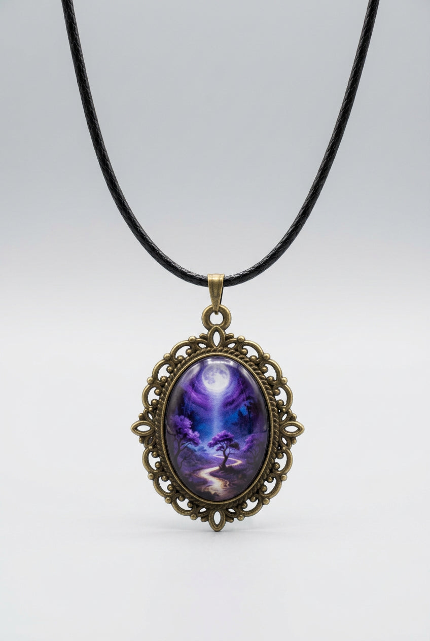 Pendant Necklace with Cord and Stainless Steel Chain
