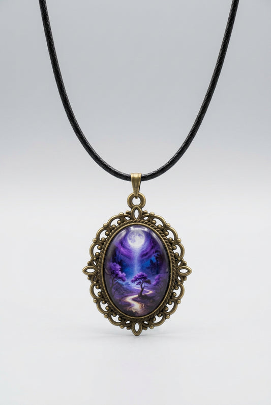 Pendant Necklace with Cord and Stainless Steel Chain