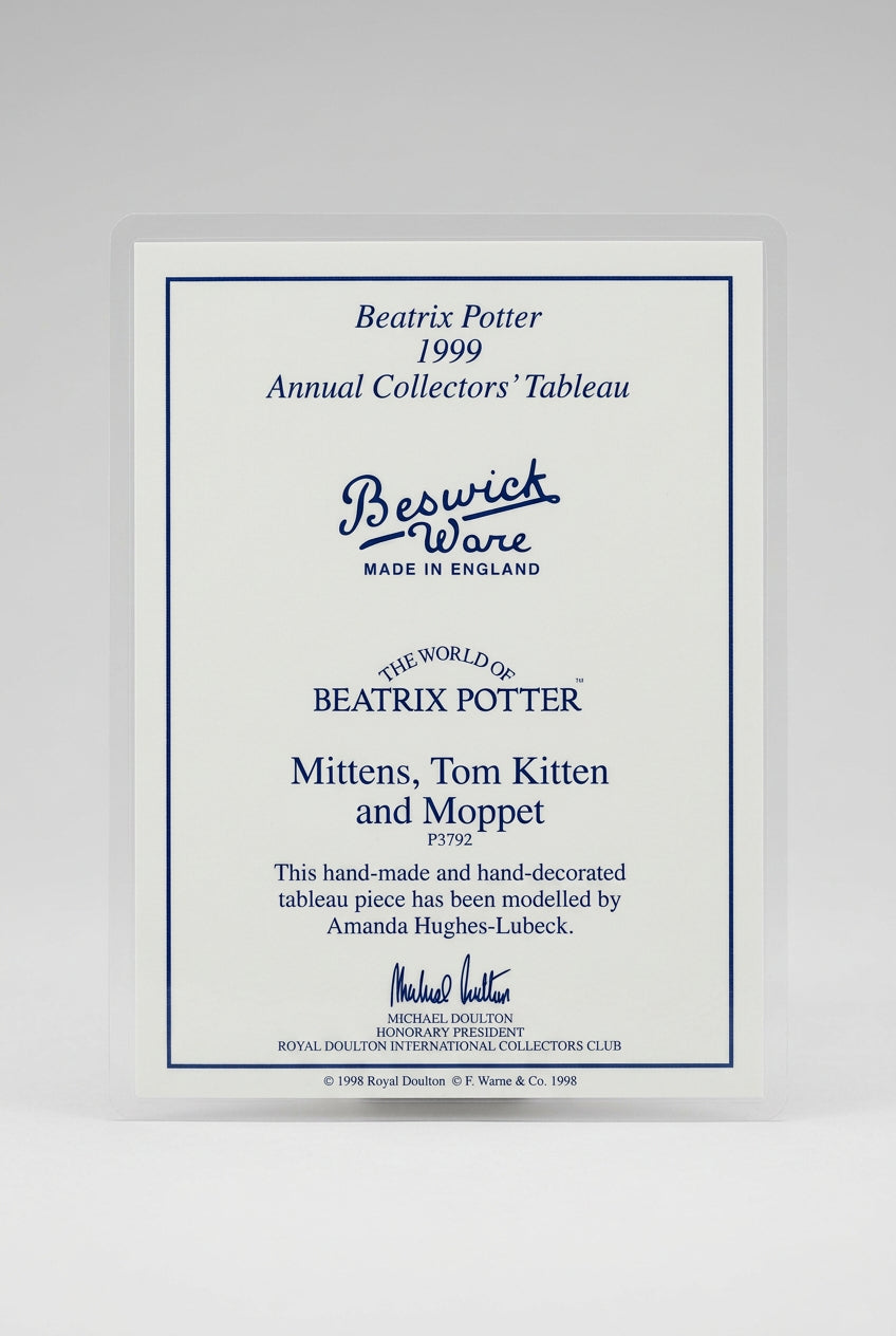 Royal Doulton John Bestwick The World of Beatrix Potter Mittens, Tom Kitten and Moppet Beatrix Potter 1999 Annual Collector Tableux with COA