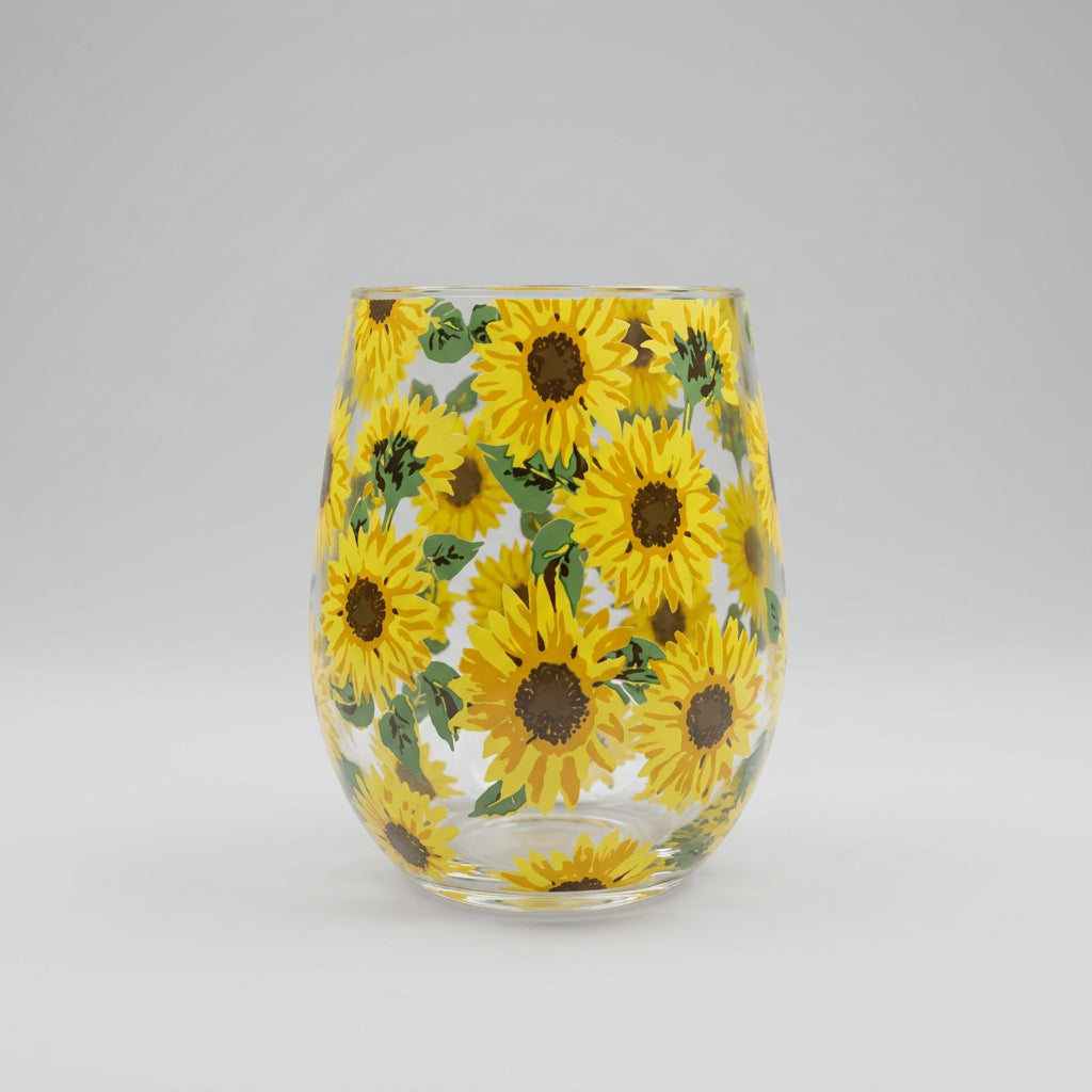 Sunflower Decorated Stemless Glass