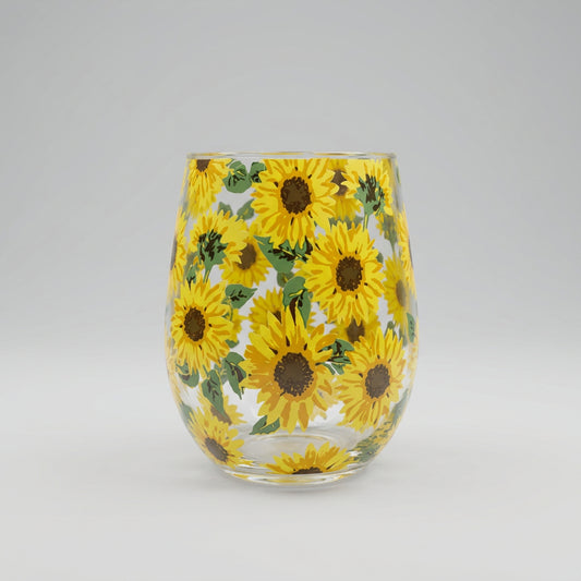 Sunflower Decorated Stemless Glass
