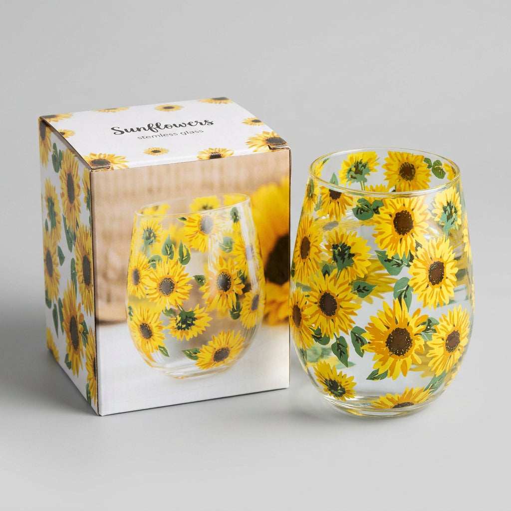 Sunflower Decorated Stemless Glass