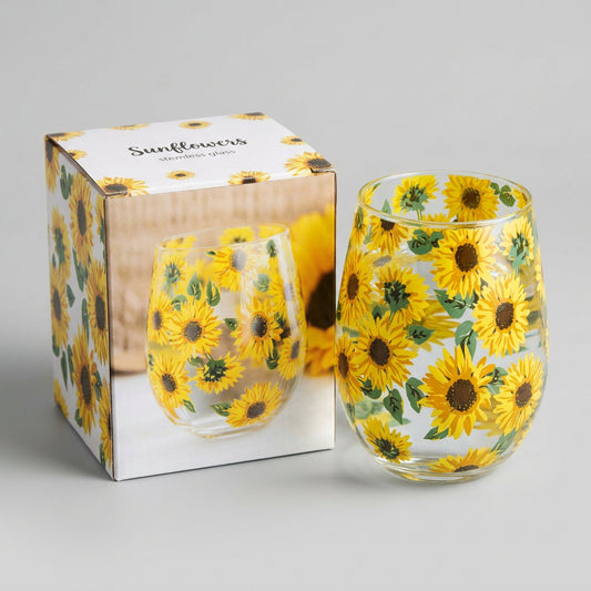 Sunflower Decorated Stemless Glass