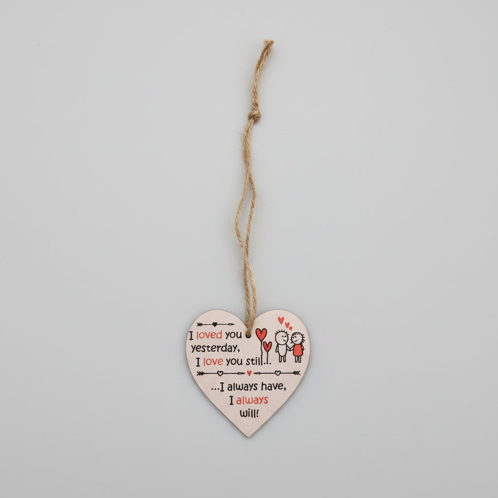 2D Flat Wooden Heart-Shaped Memorial Plaque with Rope "I Love My Life Because it Gave Me You..." 8x8cm