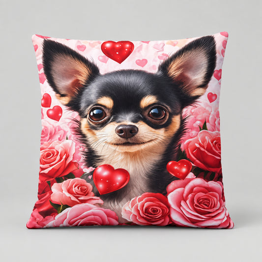 Chihuahua Hearts and Roses Cushion Cover 45x45cm